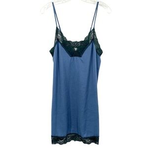 In Bloom by Jonquil Blue Satin Black Lace Trimmed Chemise